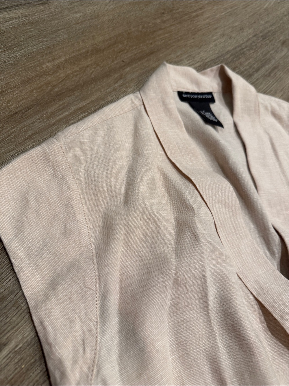 NWOT Sutton Studio Cream Tan Linen-Blend natural fiber Wrap Top - Picture 3 of 8